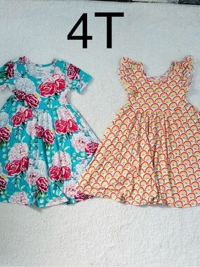 Posh Peanut Eloise and little sleepies primary rainbow bamboo Dress girls 4T